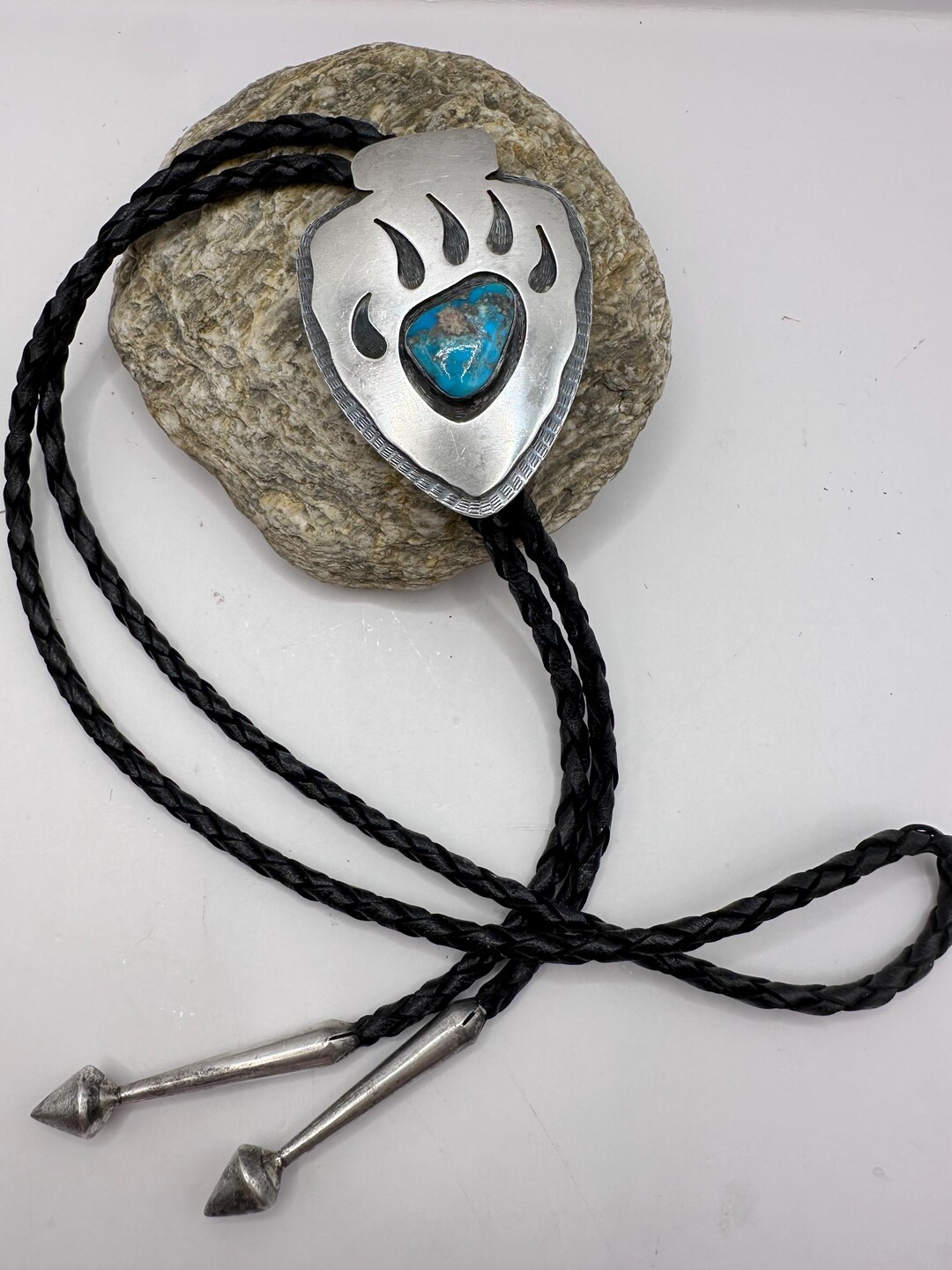 Vintage Navajo Sterling Bear Claw With Turquoise Stone Bolo Tie - Etsy