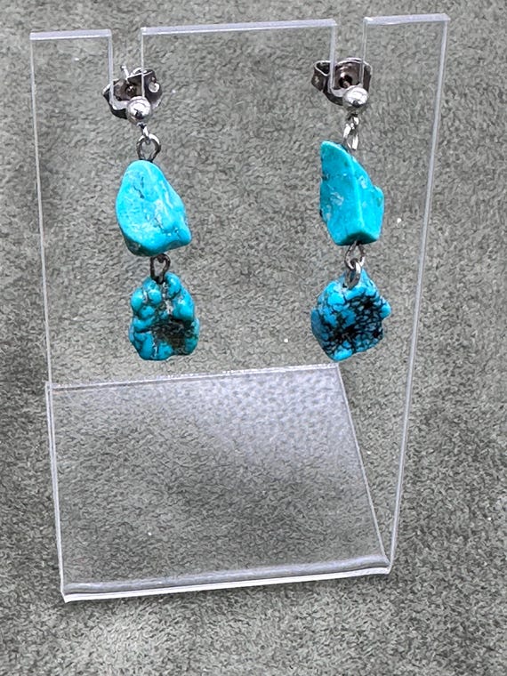 Rare Double Turquoise Pierced Dangle Earrings - image 3