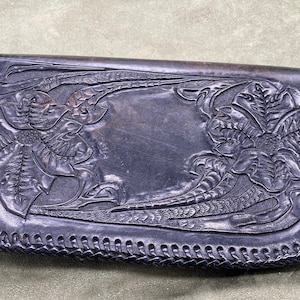 Vintage Black Hand Tooled Leather Clutch