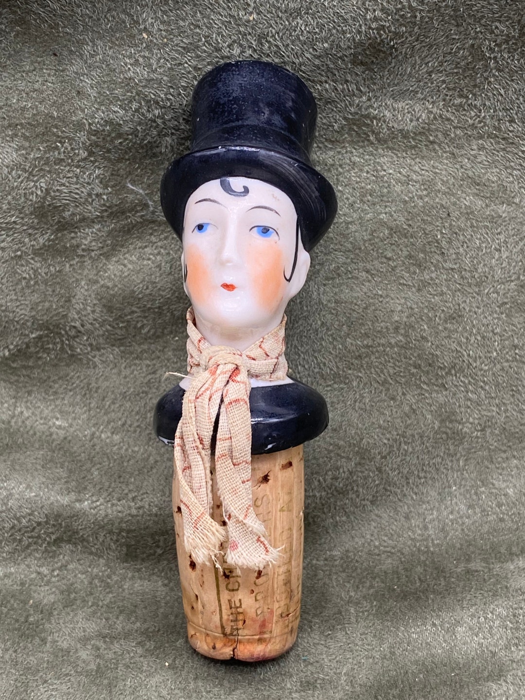 Rare Vintage Porcelain Ceramic Top Hat Figural Liquor Wine Cork Marked