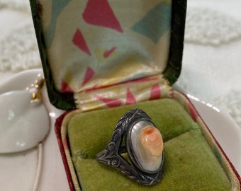 Antique Sterling Blister Pearl Ring | Art Nouveau Blister Pearl Ring Size 4 .