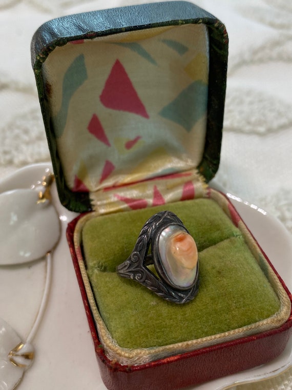 Antique Sterling Blister Pearl Ring | Art Nouveau 