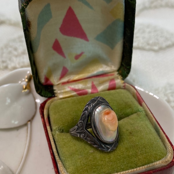 Antique Sterling Blister Pearl Ring | Art Nouveau Blister Pearl Ring Size 4 .