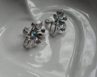 BN Vintage Earrings with Blue Rhinestone Centers