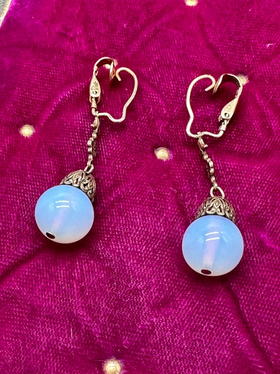 Pretty Opalite and Gold Dangle Clip Earrings