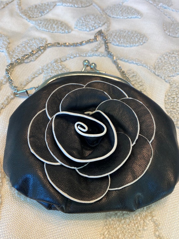 Black Leather wristlet with Flower