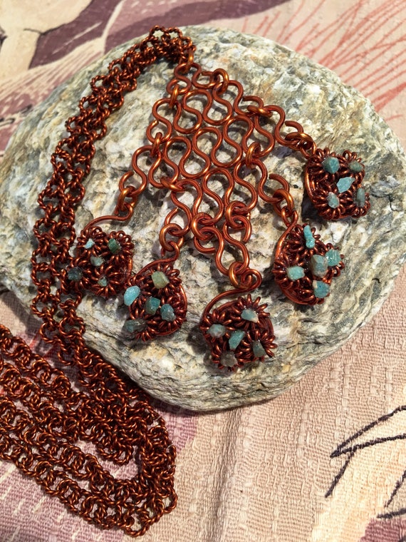 Artisan Copper and Turquroise Pendant Necklace.
