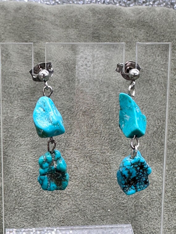 Rare Double Turquoise Pierced Dangle Earrings - image 2