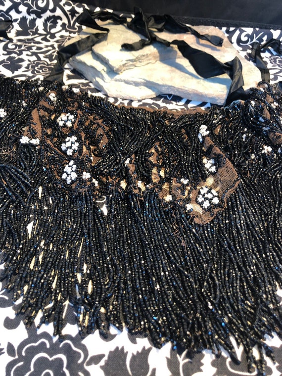 Roaring 20's Black Glass Beaded Halter Style Top