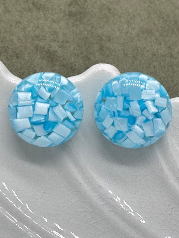 Baby Blue Confetti Clip Earrings