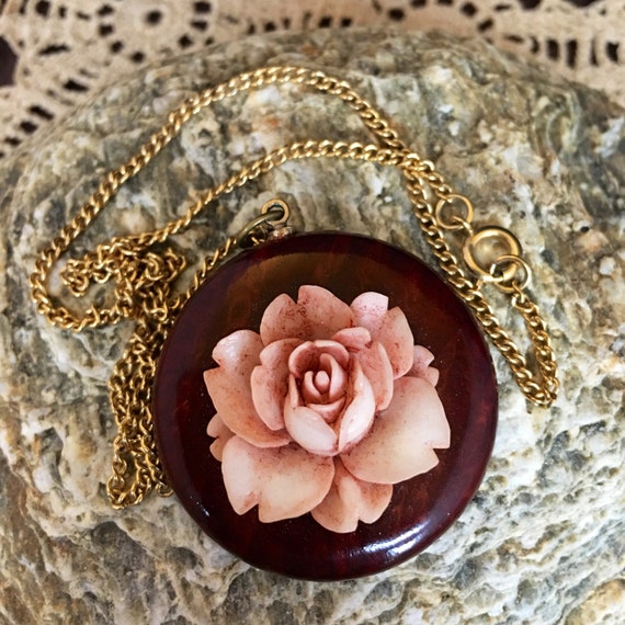 Lovely Rose on wood pendant necklace  - image 2