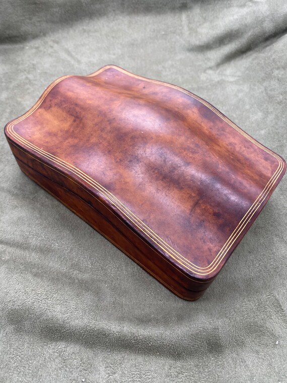 Italian Gilt Tooled Leather Jewellery Antique Box 19… Gem