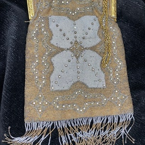 Beautiful Tulle & Clark Gold Micro Beaded and Rhinestones  Early 19 Century Edwardian Handbag