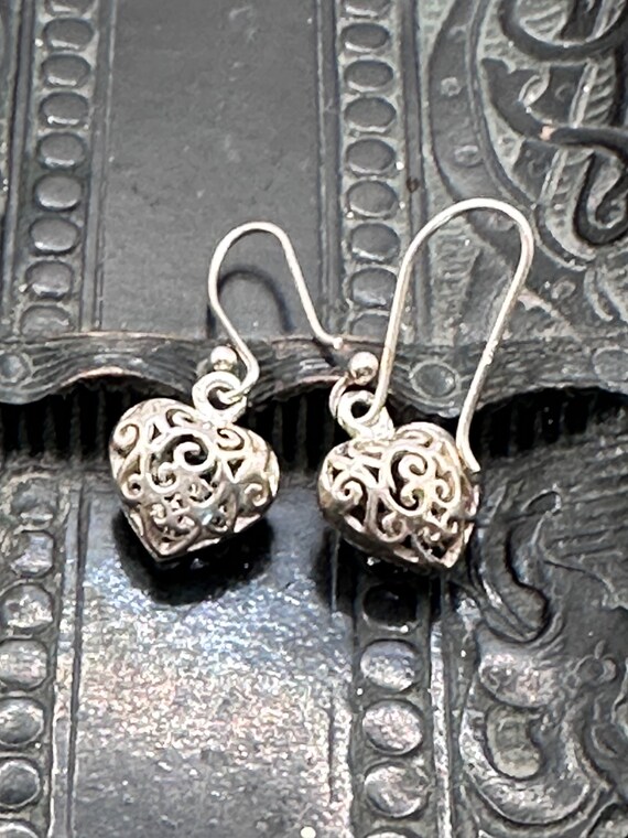 Openwork Sterling Silver Heart Dangle Earrings, "… - image 2