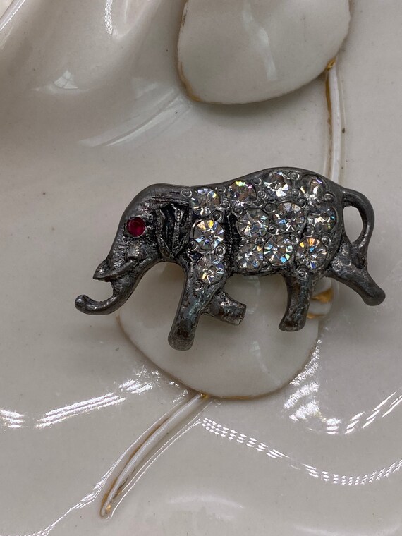 Vintage Small Rhinestone Elephant with a Red Eye - image 3