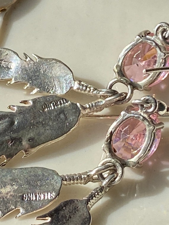 Vintage Sterling Silver Feather and Pink Crystal … - image 2