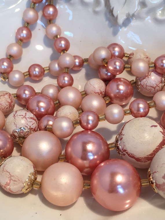 Mid Century Shades of Pinks Double Strand Necklace