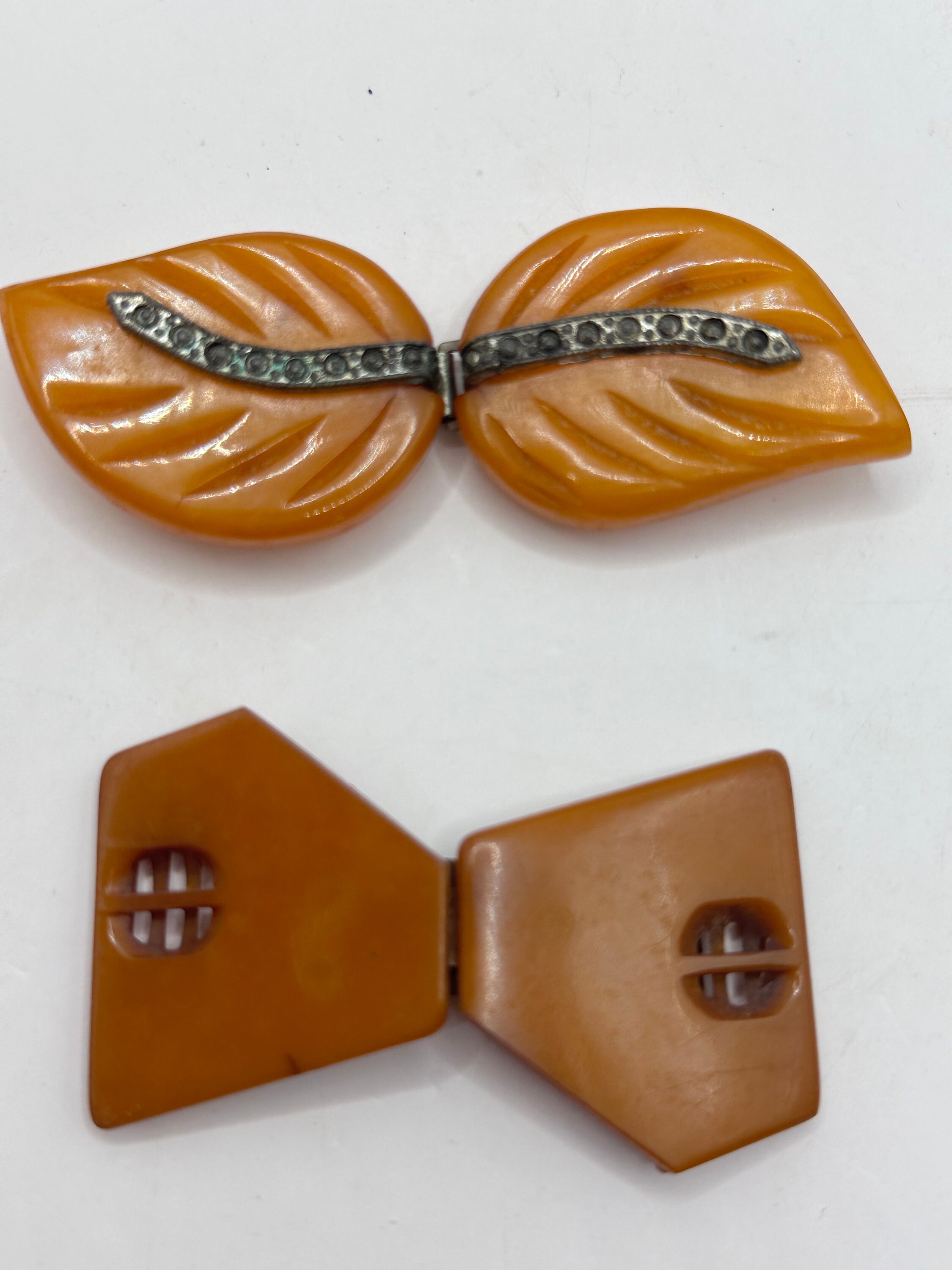 Art Deco Butterscotch Bakelite Belt Buckles
