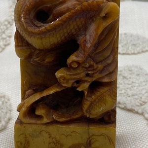 3 1/4 inch Vintage Chinese Shoushan Stone Carving Dragon