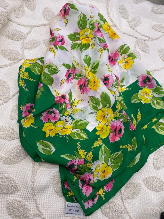 50’s 100 % Silk Floral Scarf by Jacqueline Ferrar