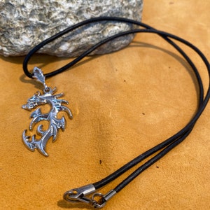 Sterling Silver Dragon on Leather Necklace
