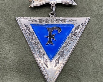 Vintage Triangular Silver  Knights of Pythias Pin  Letter F in Center