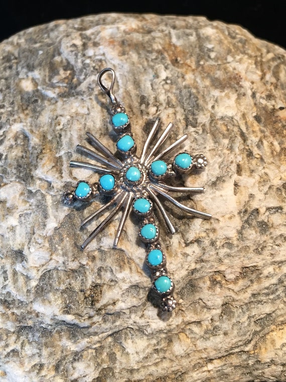 Zuni Artisan Made Cross with Turquroise beads - image 1