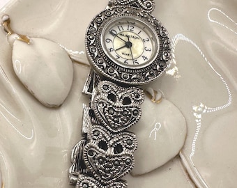 Classic Geneva Quartz Silver Marcasite Cuff Watch - Etsy