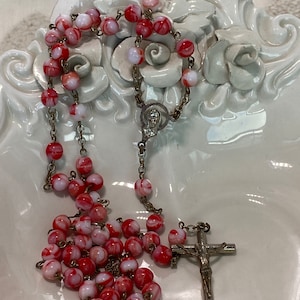 Blessed Mother Rosary | Glass Bead Rosary with Rose Beads | Catholic Prayer Beads | Blessed Mary Prayer Rosary in Pink | Catholic Gifts