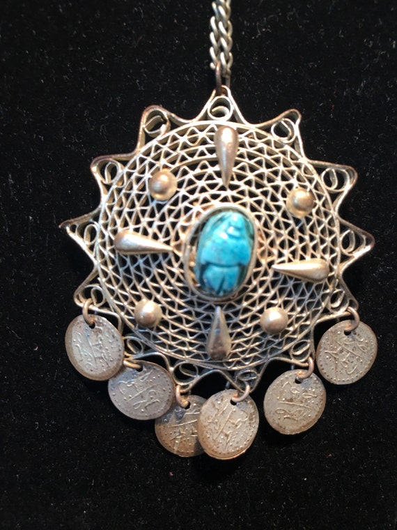 Mid Century Scarab  Silvertone Pendant