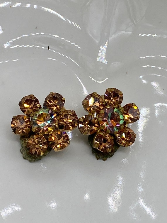 Pretty Amber Austrian Rhinestone Clip Earrings - image 2