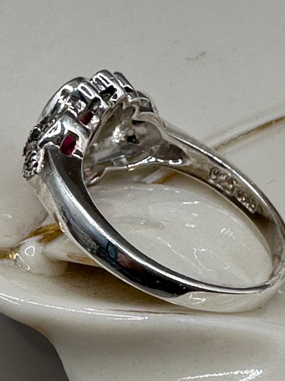Sterling Silver Art Deco Synthetic Ruby and Marca… - image 3