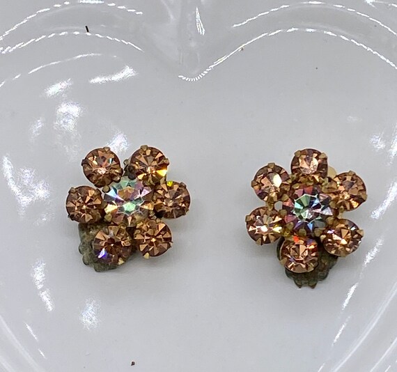 Pretty Amber Austrian Rhinestone Clip Earrings - image 1