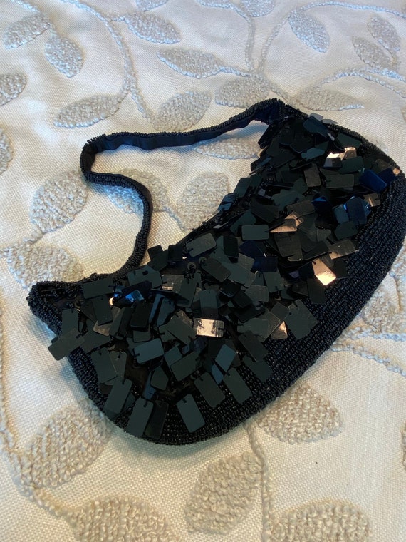 Monya Black Beaded and Sequins Evening Bag with Bl