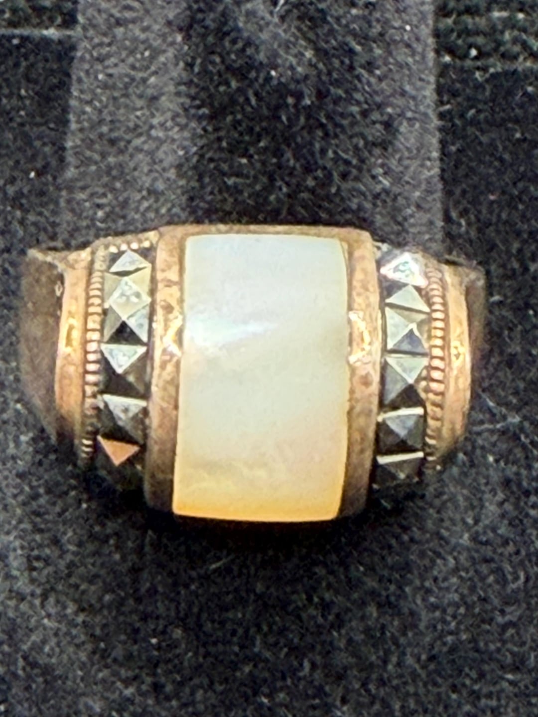 Technibond Rings Technibond Sterling Silver Ring: Mother of Pearl and Marcasite 7 1/2 ...