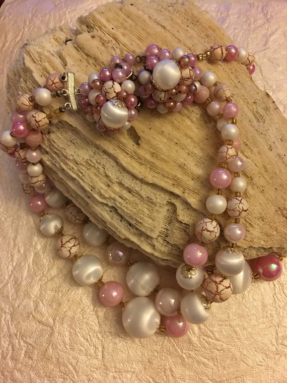 Three strand pretty vintage beaded necklace and ea