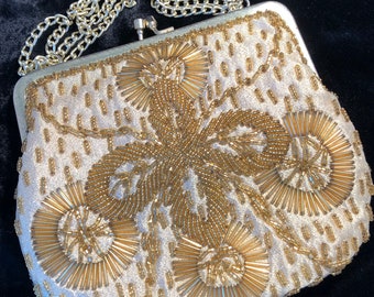 La Regale Glass Gold Beaded Designs on Vermeil Evening Bag