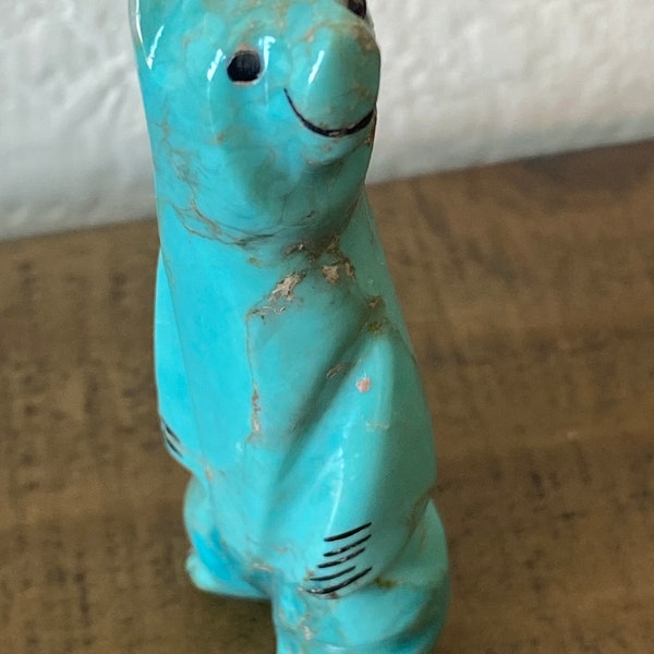 Zuni Turquoise 1 3/4 in Bear Talisman Beautifully carved Turquoise Bear