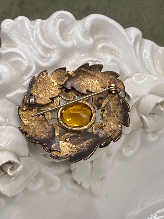 Nice Antique Bronze Topaz and Marcasite Brooch - image 4