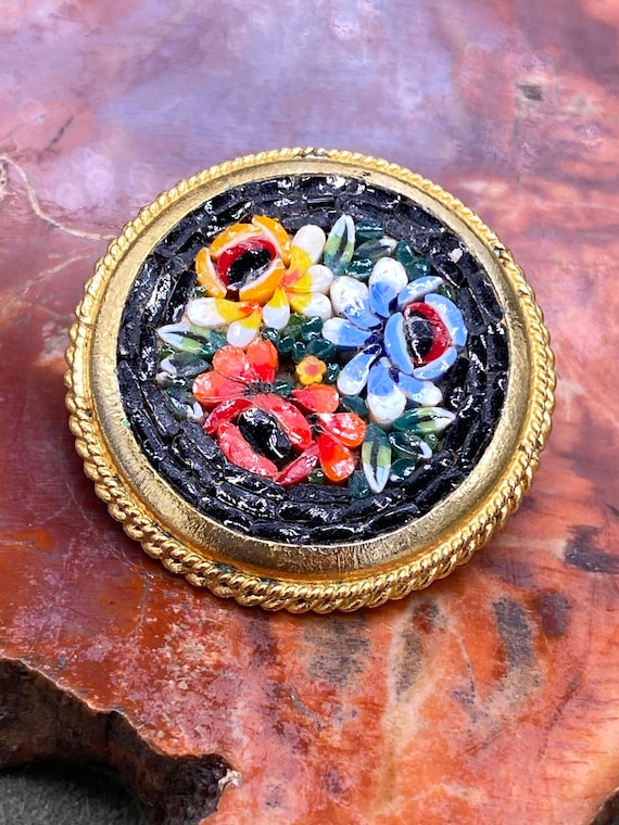 Floral Rose Micro Mosaic Brooch