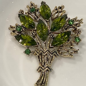 Pretty Green Rhinestone Bouquet  Brooch