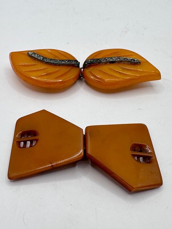 Two Art Deco Butterscotch Bakelite Belt Buckles