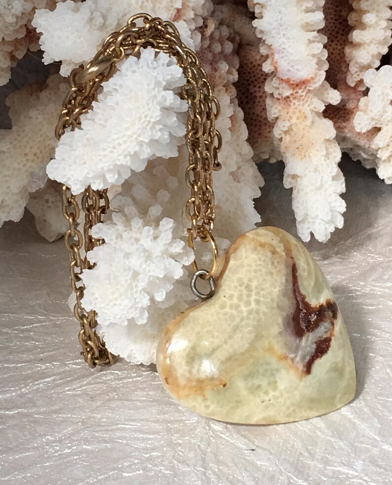 Wonderful Jasper Heart on a 24 inch gold tone necklace .
