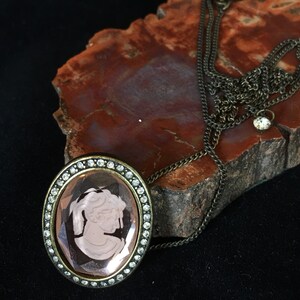 Pink Fausted Glass intaglio Cameo Necklace