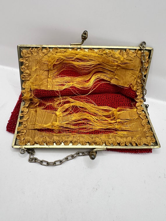 Art Deco Red Glass Beaded Purse with Ornate Metal… - image 3