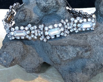 Gorgeous vintage Kramer of New York Rhinestone Bracelet with clip and safety chain