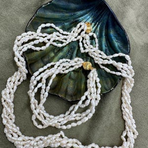 5 Strand Seed Rice Pearl 16” Necklace 6.75” 4 Strand Bracelet Set 14K Gold Clasp