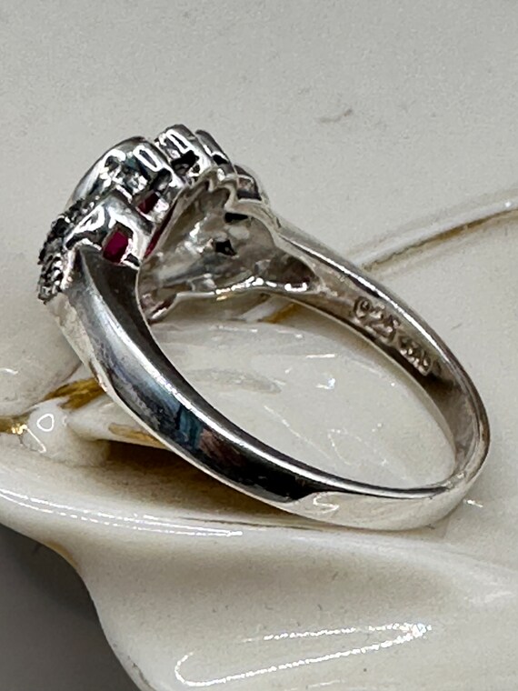 Sterling Silver Art Deco Synthetic Ruby and Marca… - image 4