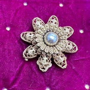 Stunning Miriam Haskell Filigree Faux Baroque Pearl Flower Pin Brooch