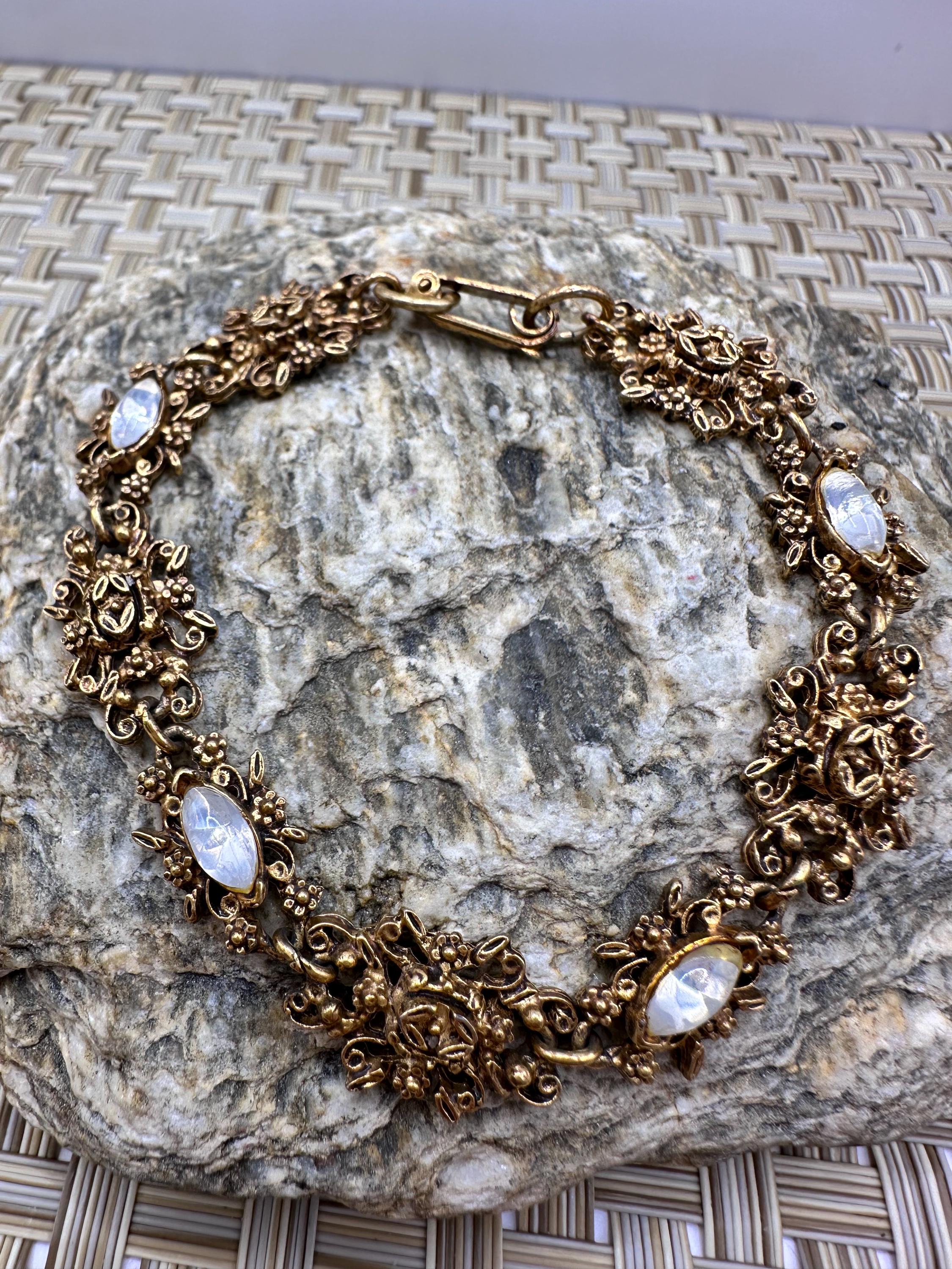 Vintage 1950's Florenza Faux Opal Victorian Filigree Goldtone Link